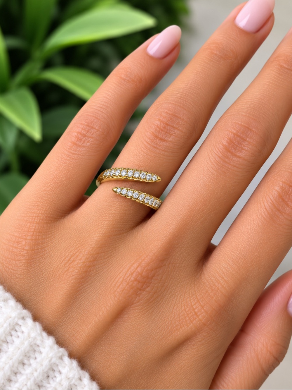 18k gold plated over silver Bypass Moissanite ring